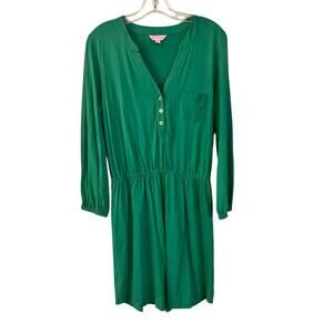 Lilly Pulitzer Beckett Shirt Dress Solid Kelly Green Henley 3/4 Sleeve Medium